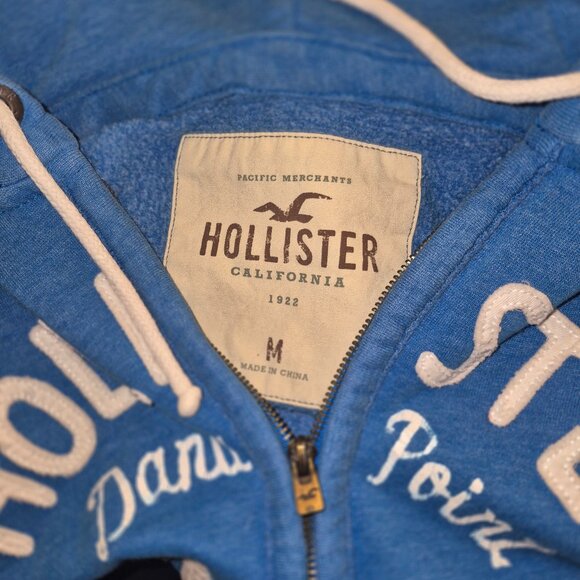 HOLLISTER of California hooded sweatshirt, zippered front, blue & white. MED. - Picture 14 of 14